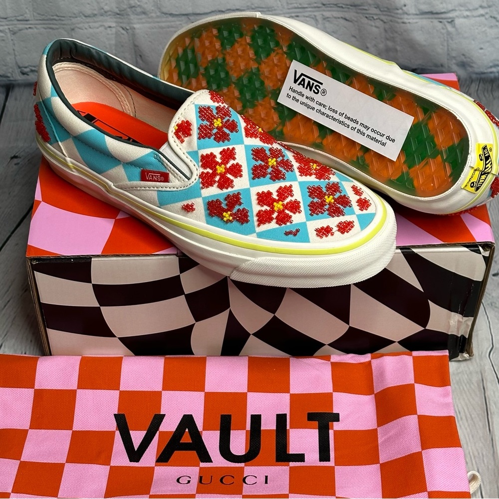 NIB Gucci X Vans Blue Beaded Slip-on